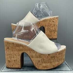 NEW Schutz Women’s Dale Cutout Leather & Cork Sandals White Size 10.5B